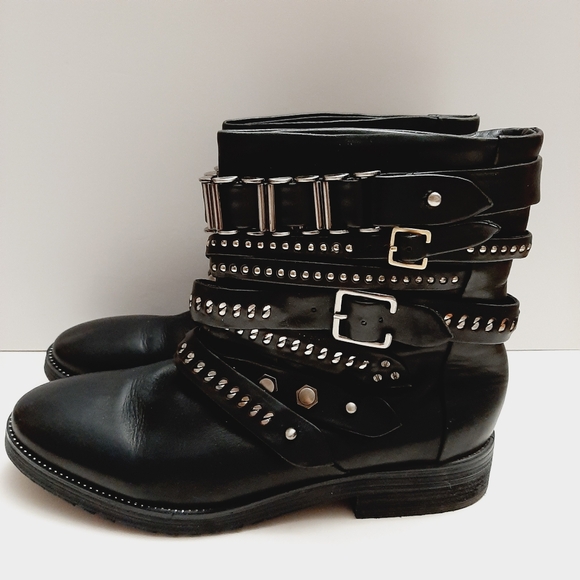 L.A.M.B. Tessa Moto Short Ankle Stud Boots Slip-On Genuine Leather Black Sz 6 M - Picture 8 of 16